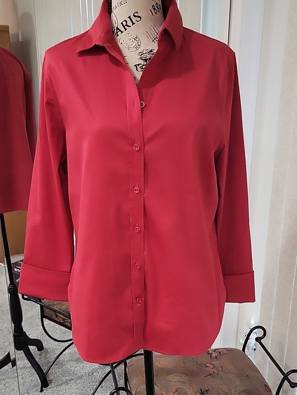 Women's Classic Button-Up Blouse in Deep Red